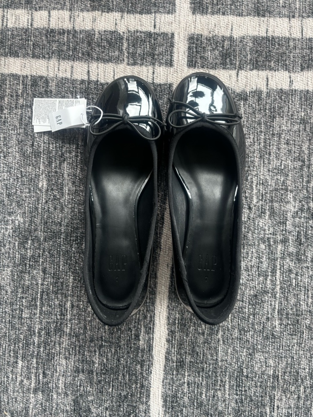 GAP Black Patent Toe Ballet Flats with Bow Size 7 NWT